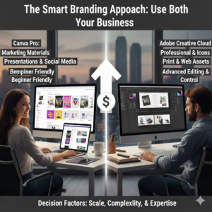 buatkan gambar dengan judul "The Smart Branding Approach: Use Both"